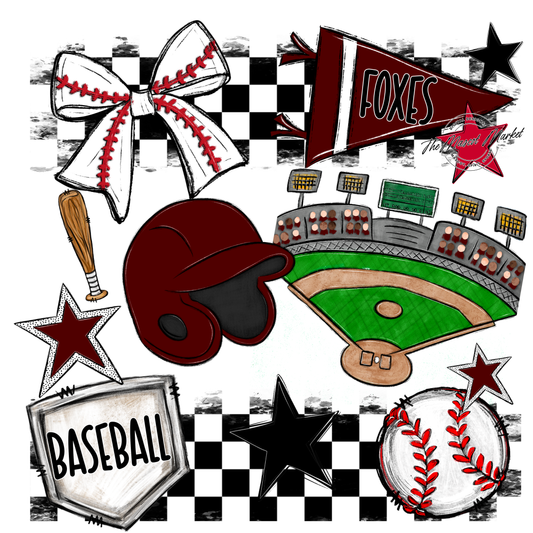 Foxes Checkers Baseball Spirit Design-Maroon