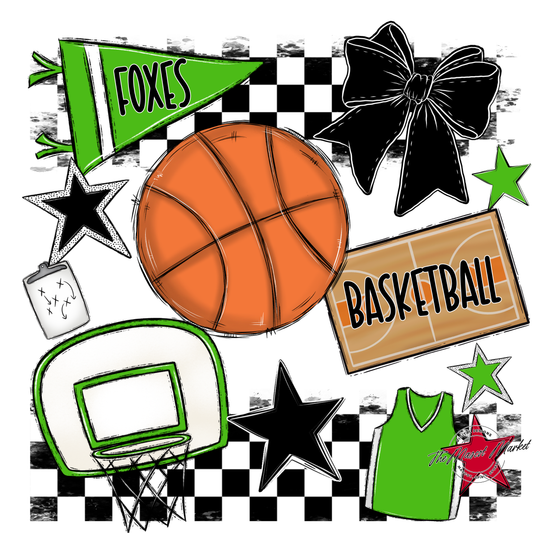 Foxes Checkers Basketball Spirit Design-Bright Green