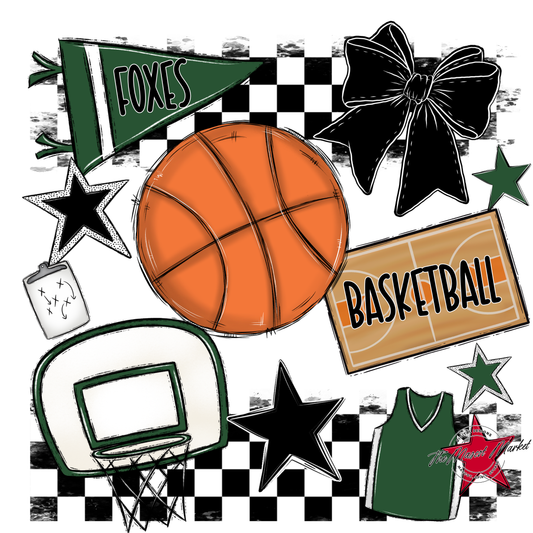 Foxes Checkers Basketball Spirit Design-Green