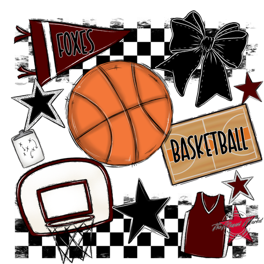 Foxes Checkers Basketball Spirit Design-Maroon