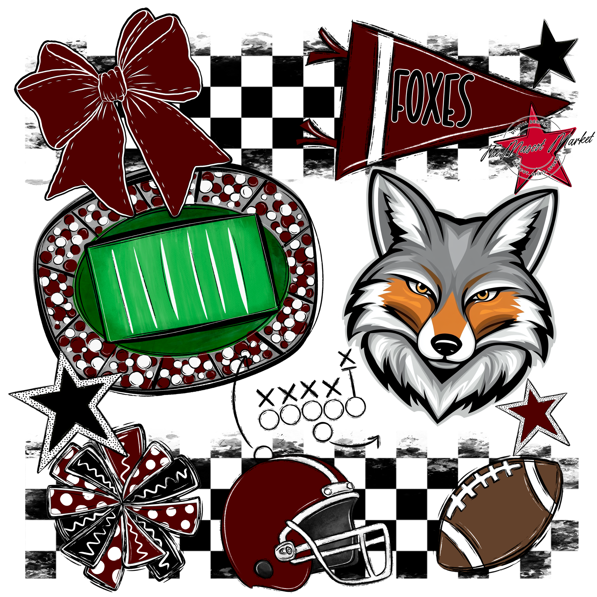 Foxes Checkers Mascot Spirit Design-Maroon