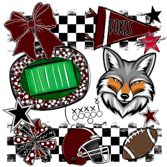 Foxes Checkers Mascot Spirit Design-Maroon