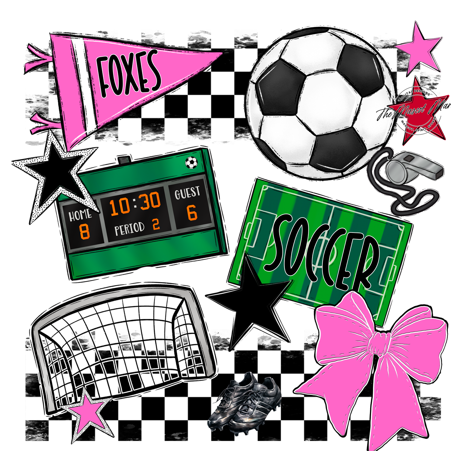 Foxes Checkers Soccer Spirit Design-Baby Pink