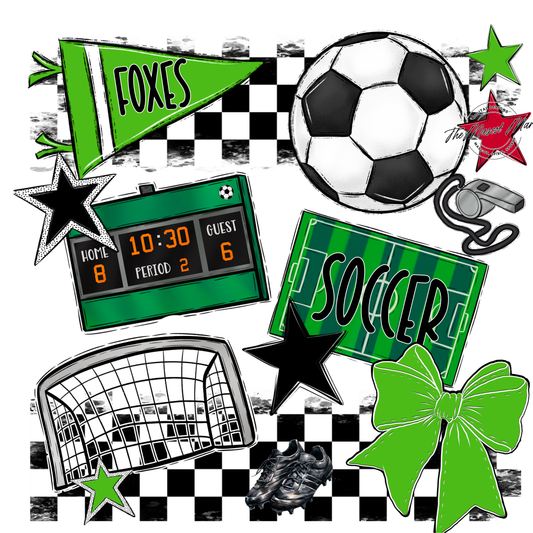 Foxes Checkers Soccer Spirit Design-Bright Green