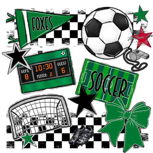 Foxes Checkers Soccer Spirit Design-Kelly Green