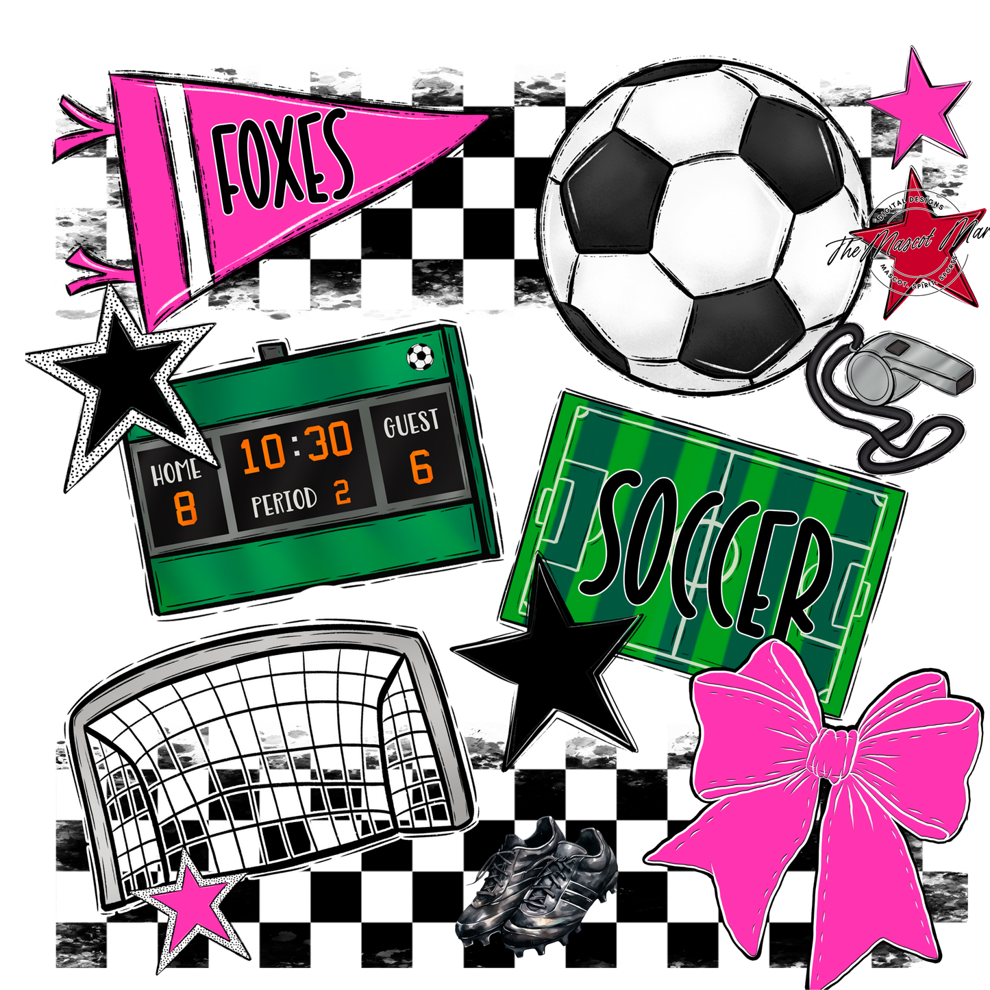 Foxes Checkers Soccer Spirit Design-Pink