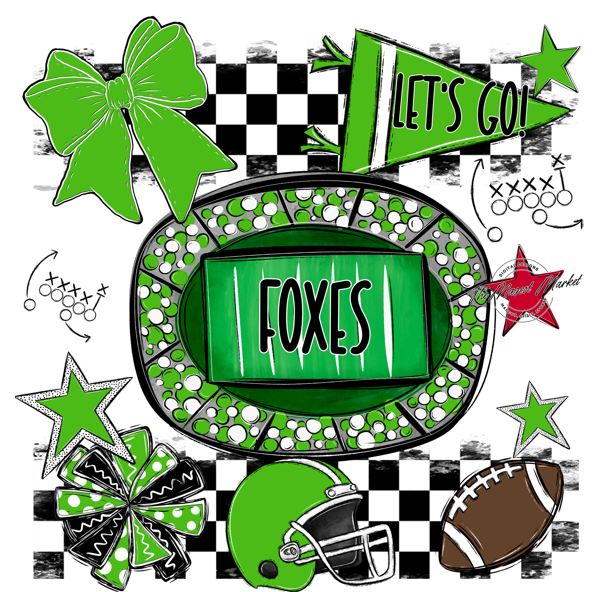 Foxes Checkers Spirit Design-Bright Green