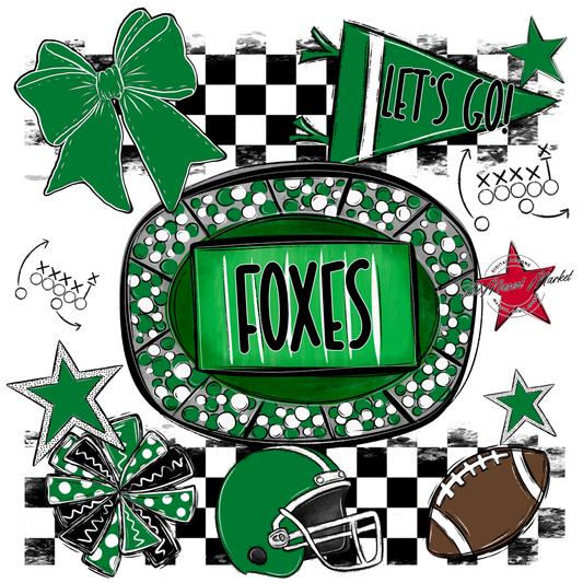 Foxes Checkers Spirit Design-Kelly Green