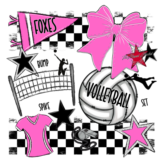 Foxes Checkers Volleyball Spirit Design-Baby Pink