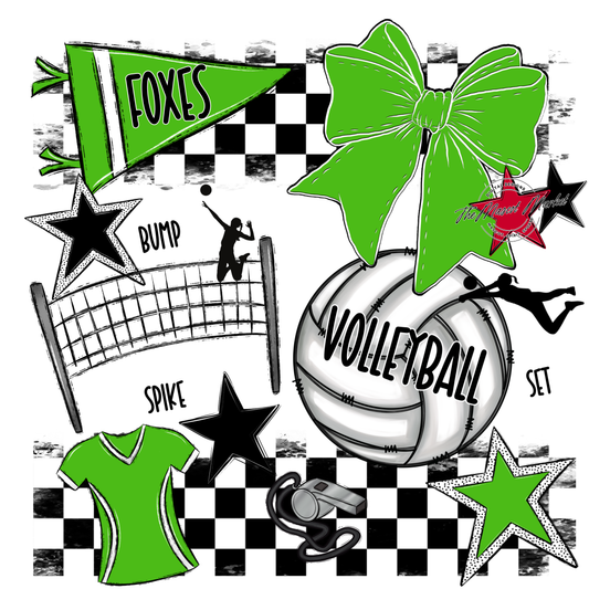 Foxes Checkers Volleyball Spirit Design-Bright Green