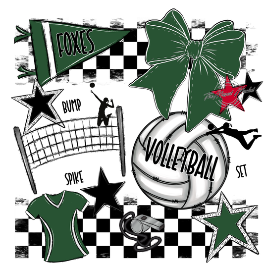 Foxes Checkers Volleyball Spirit Design-Green