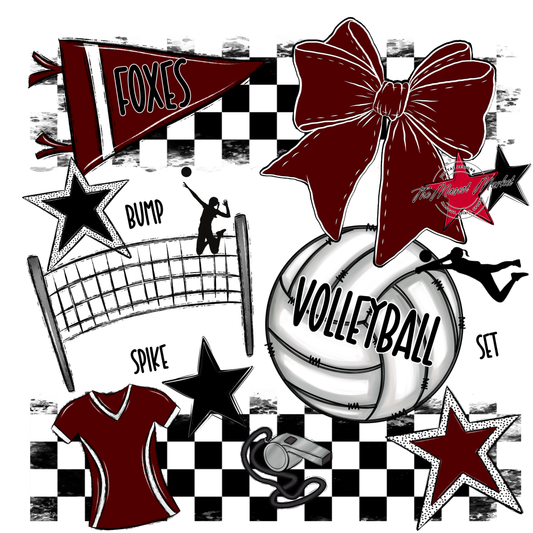 Foxes Checkers Volleyball Spirit Design-Maroon