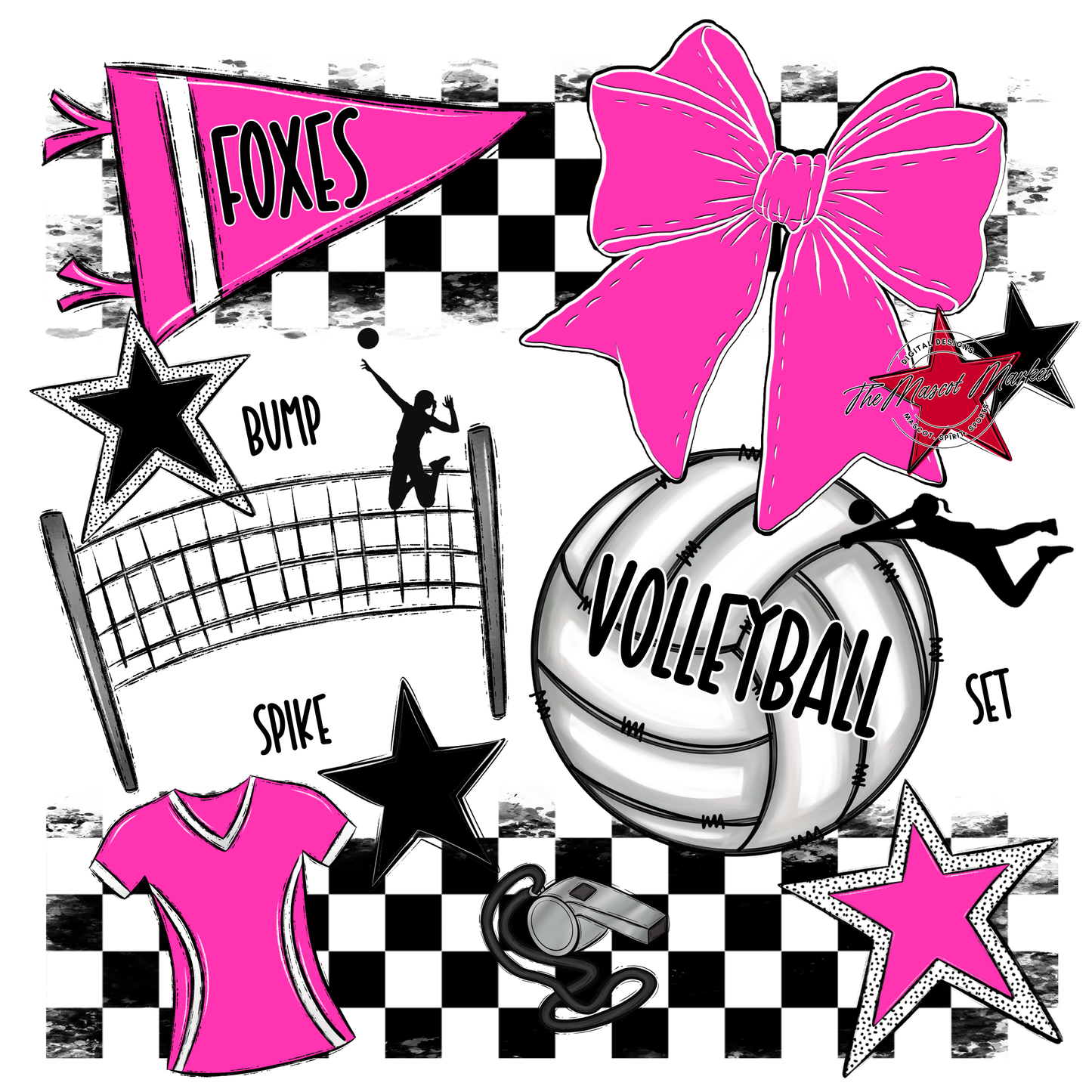 Foxes Checkers Volleyball Spirit Design-Pink