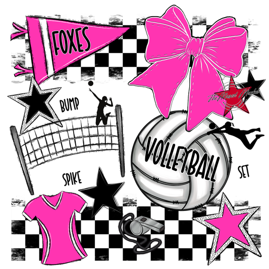 Foxes Checkers Volleyball Spirit Design-Pink