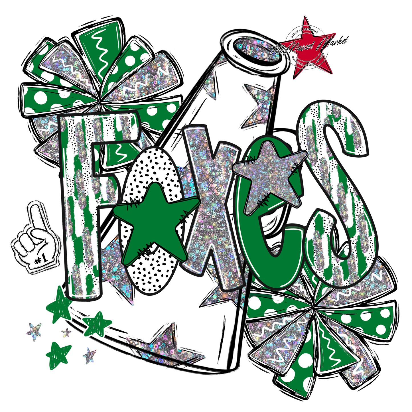 Foxes Cheer Megaphone Scrape-Kelly Green