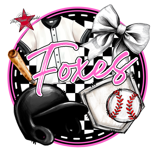 Foxes Circle Baseball Design-Baby Pink