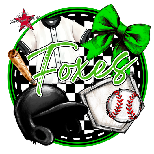 Foxes Circle Baseball Design-Bright Green