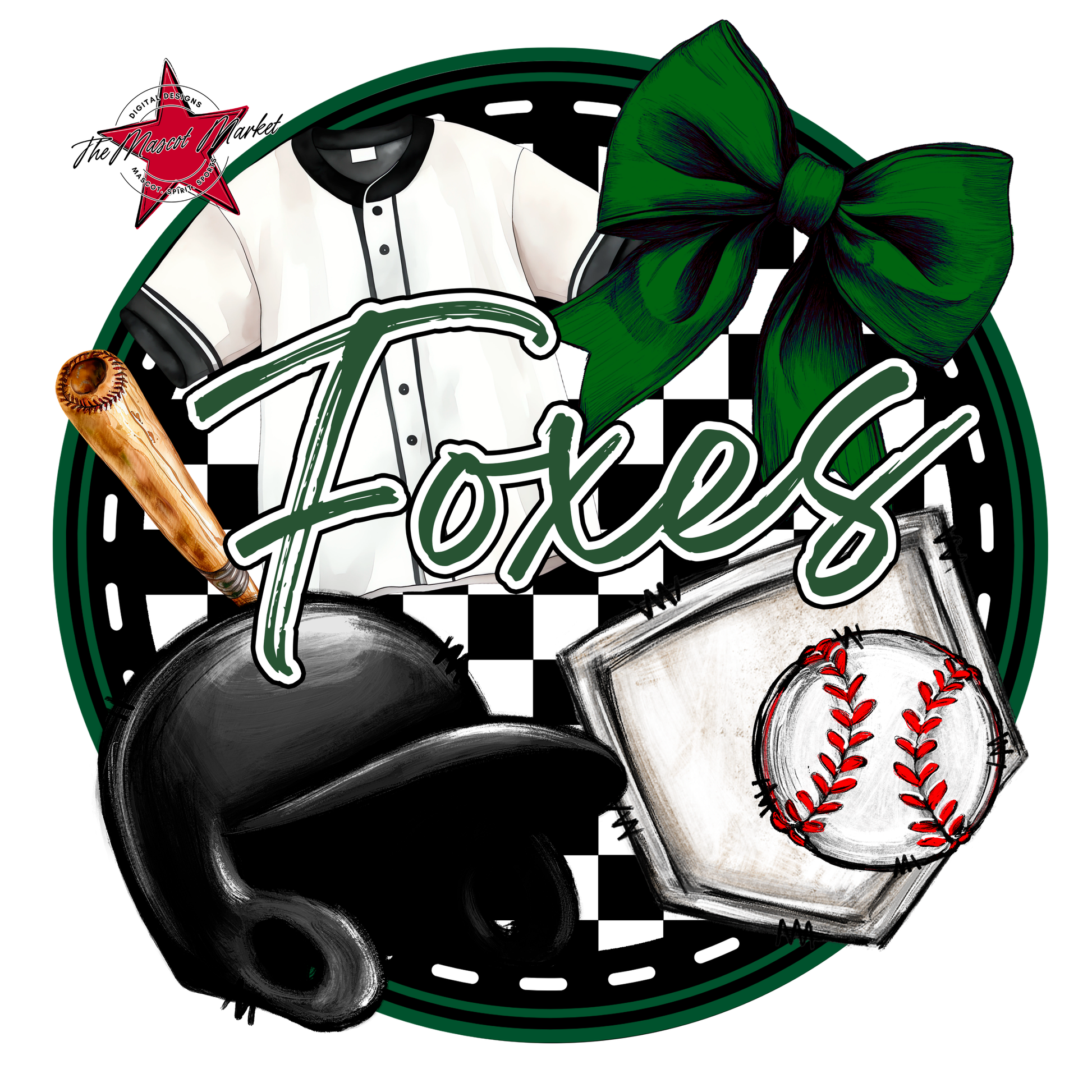 Foxes Circle Baseball Design-Green