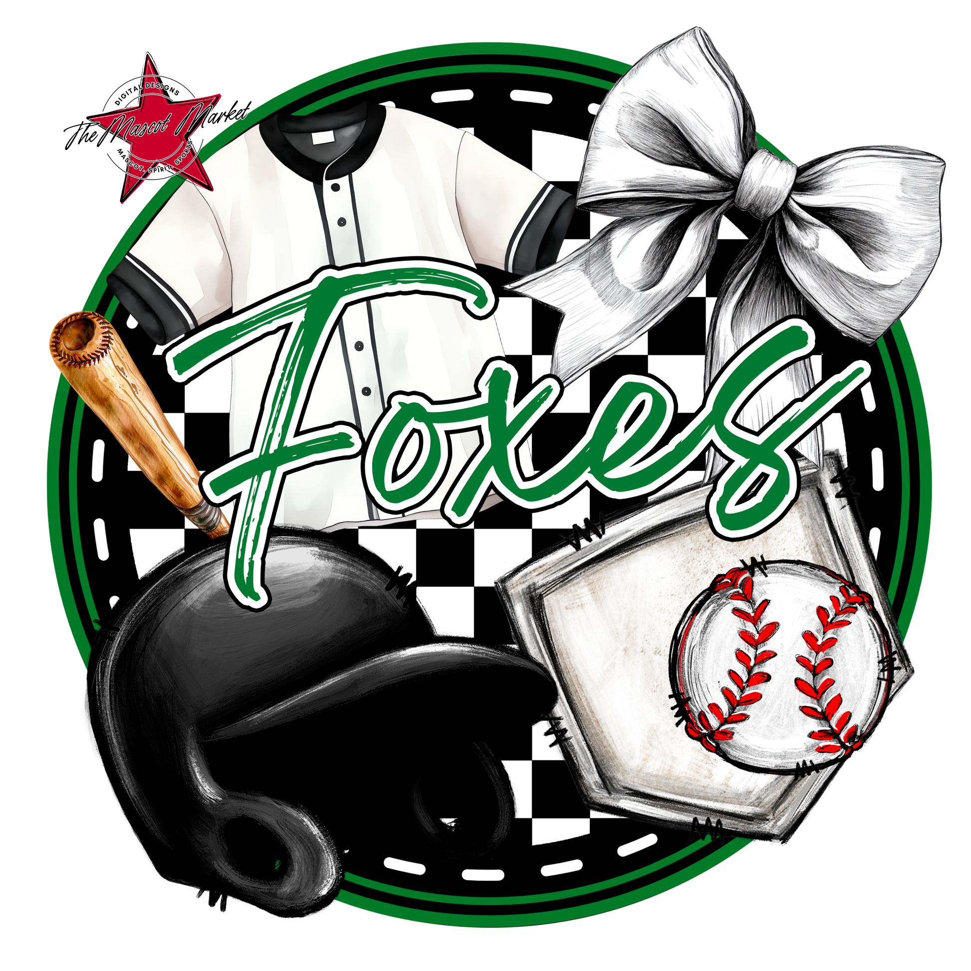Foxes Circle Baseball Design-Kelly Green