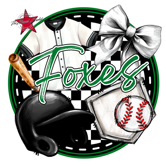 Foxes Circle Baseball Design-Kelly Green