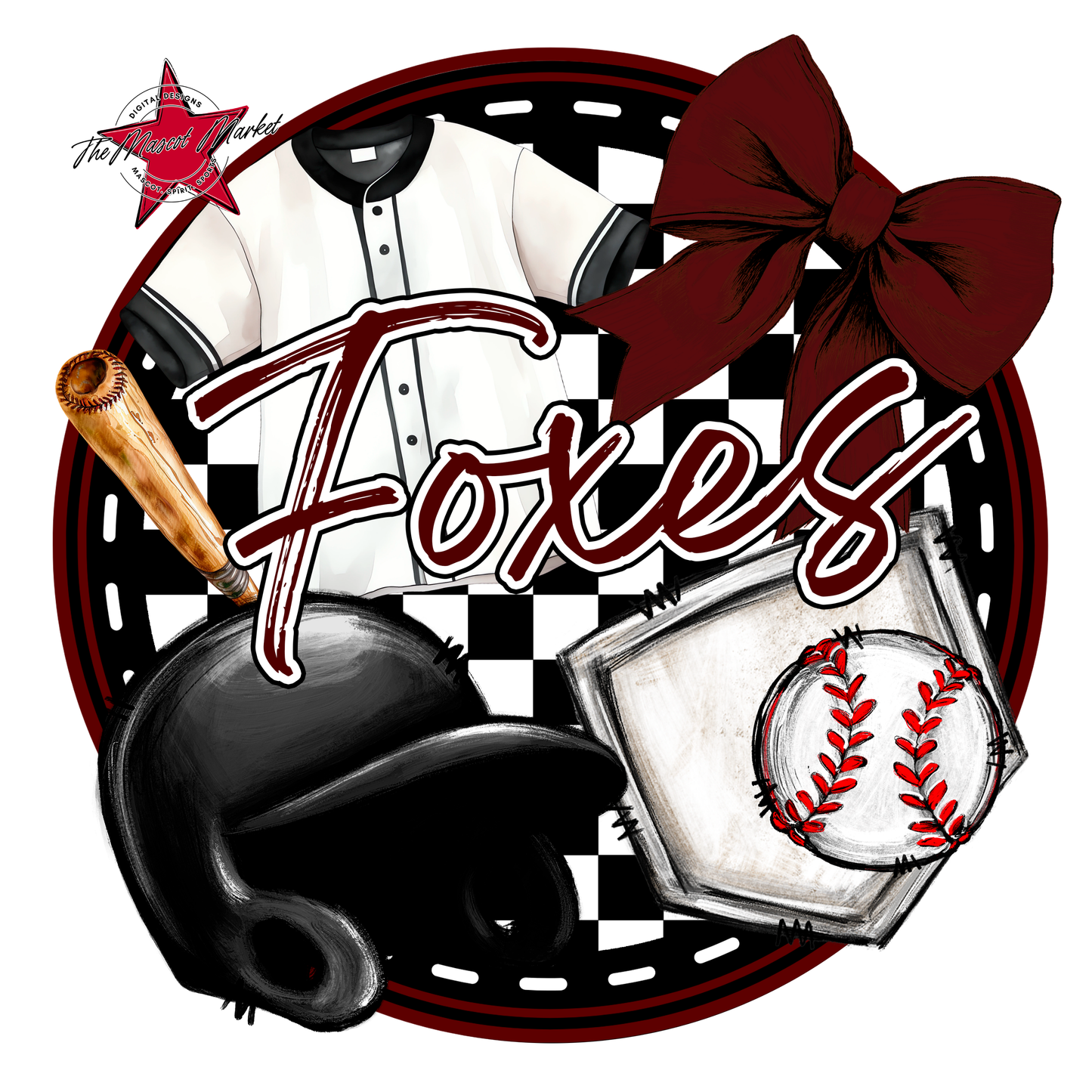 Foxes Circle Baseball Design-Maroon