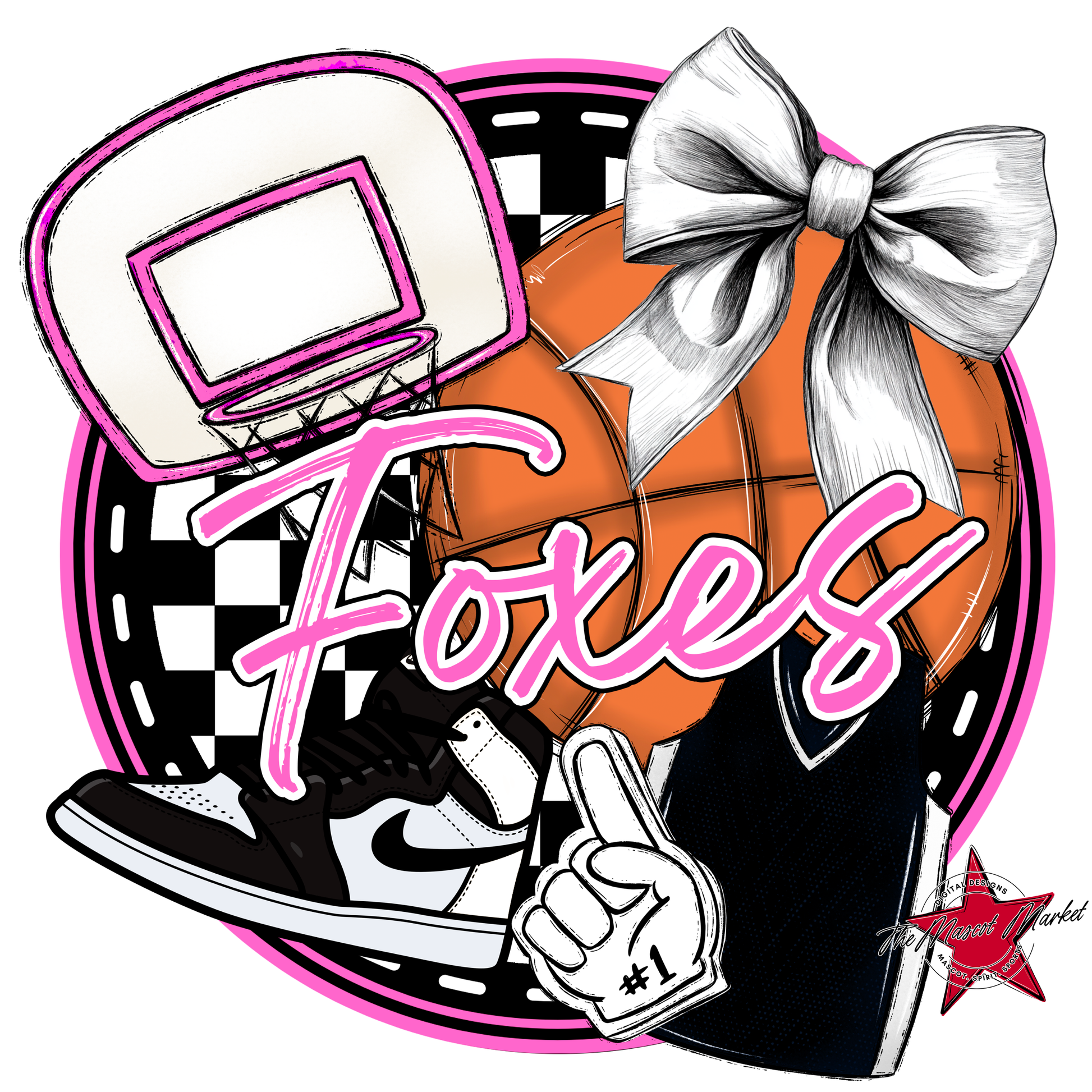Foxes Circle Basketball Design-Baby Pink