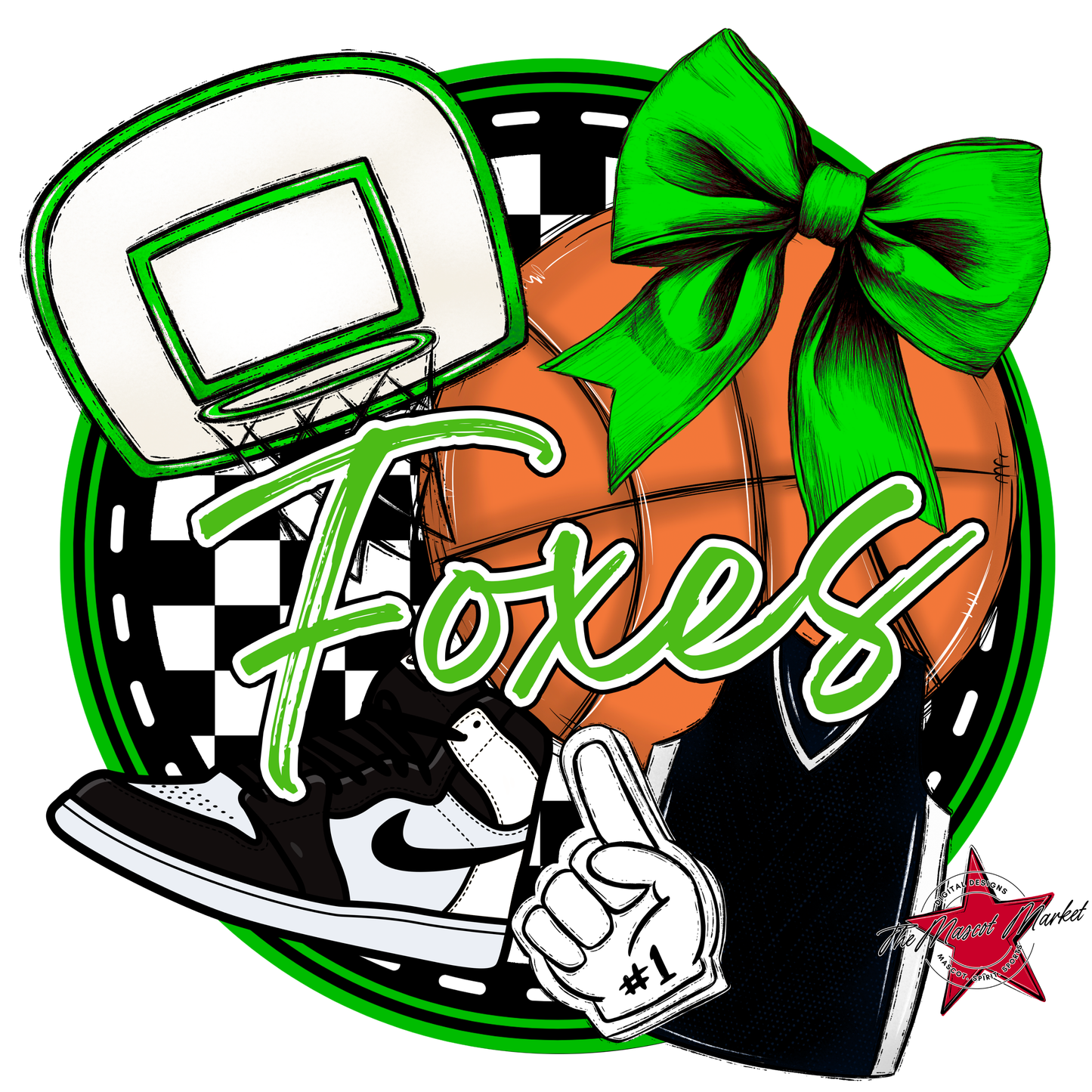 Foxes Circle Basketball Design-Bright Green