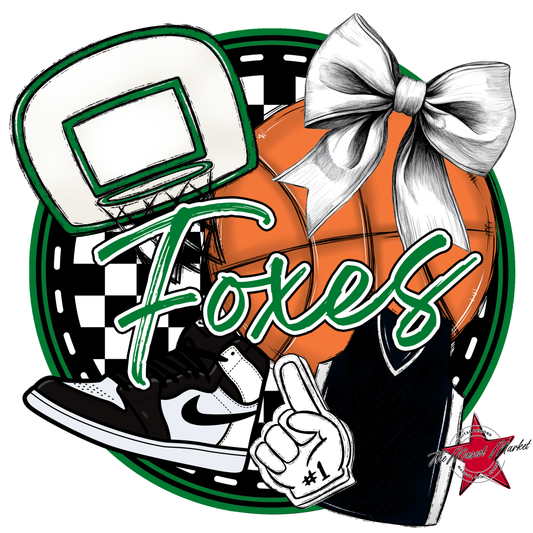 Foxes Circle Basketball Design-Kelly Green