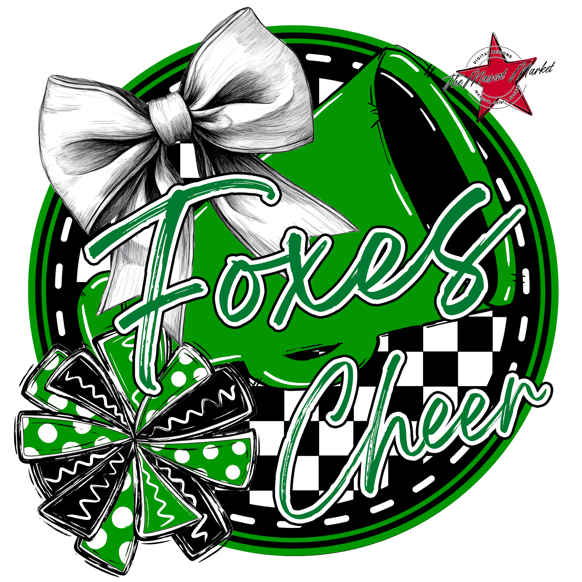 Foxes Circle Cheer Design-Kelly Green