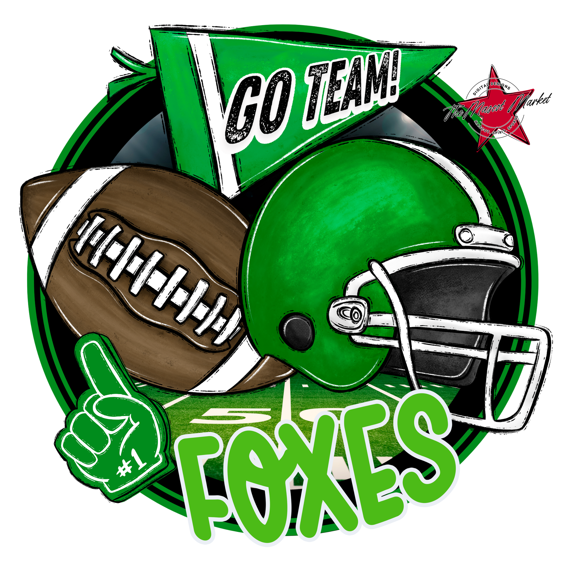 Foxes Circle Football Design-Bright Green