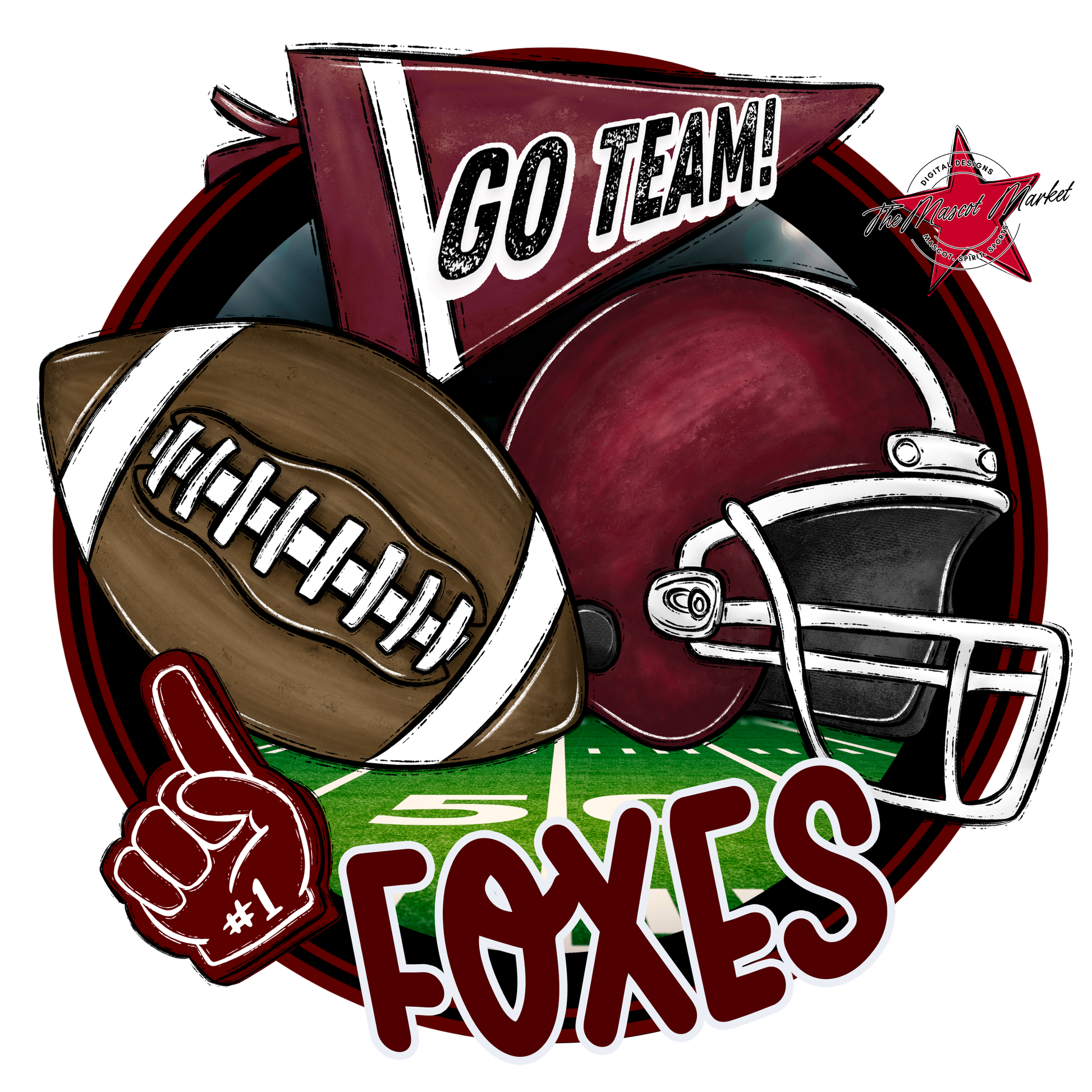 Foxes Circle Football Design-Maroon