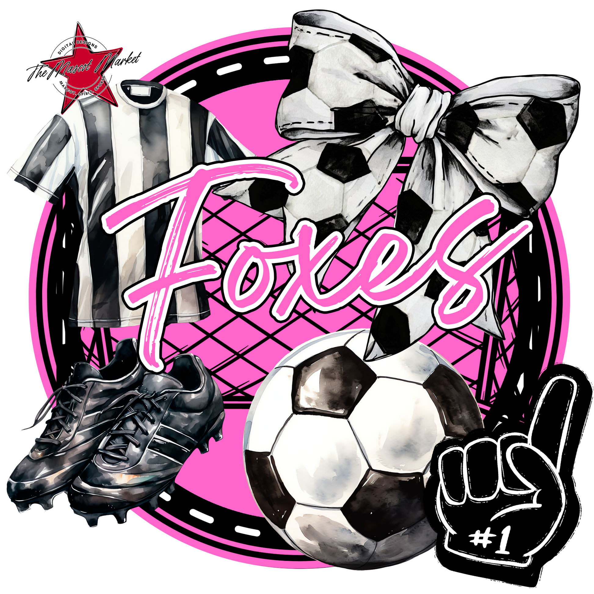 Foxes Circle Soccer Design-Baby Pink