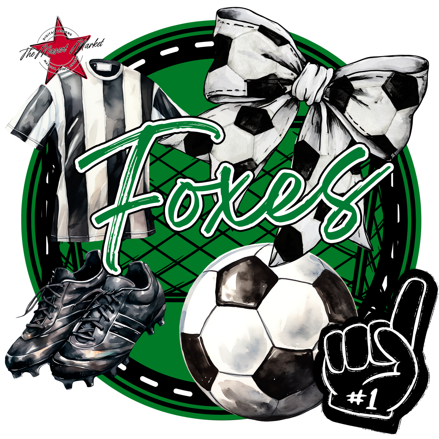 Foxes Circle Soccer Design-Kelly Green