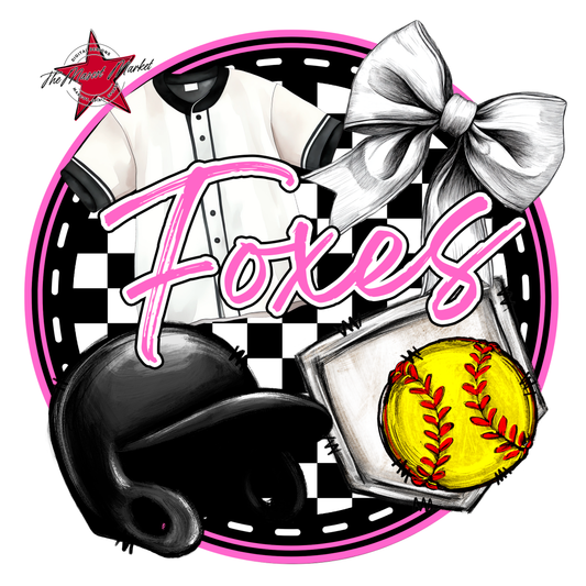 Foxes Circle Softball Design-Baby Pink