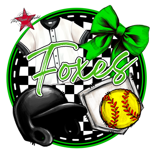 Foxes Circle Softball Design-Bright Green