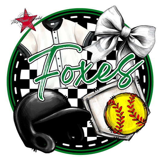 Foxes Circle Softball Design-Kelly Green