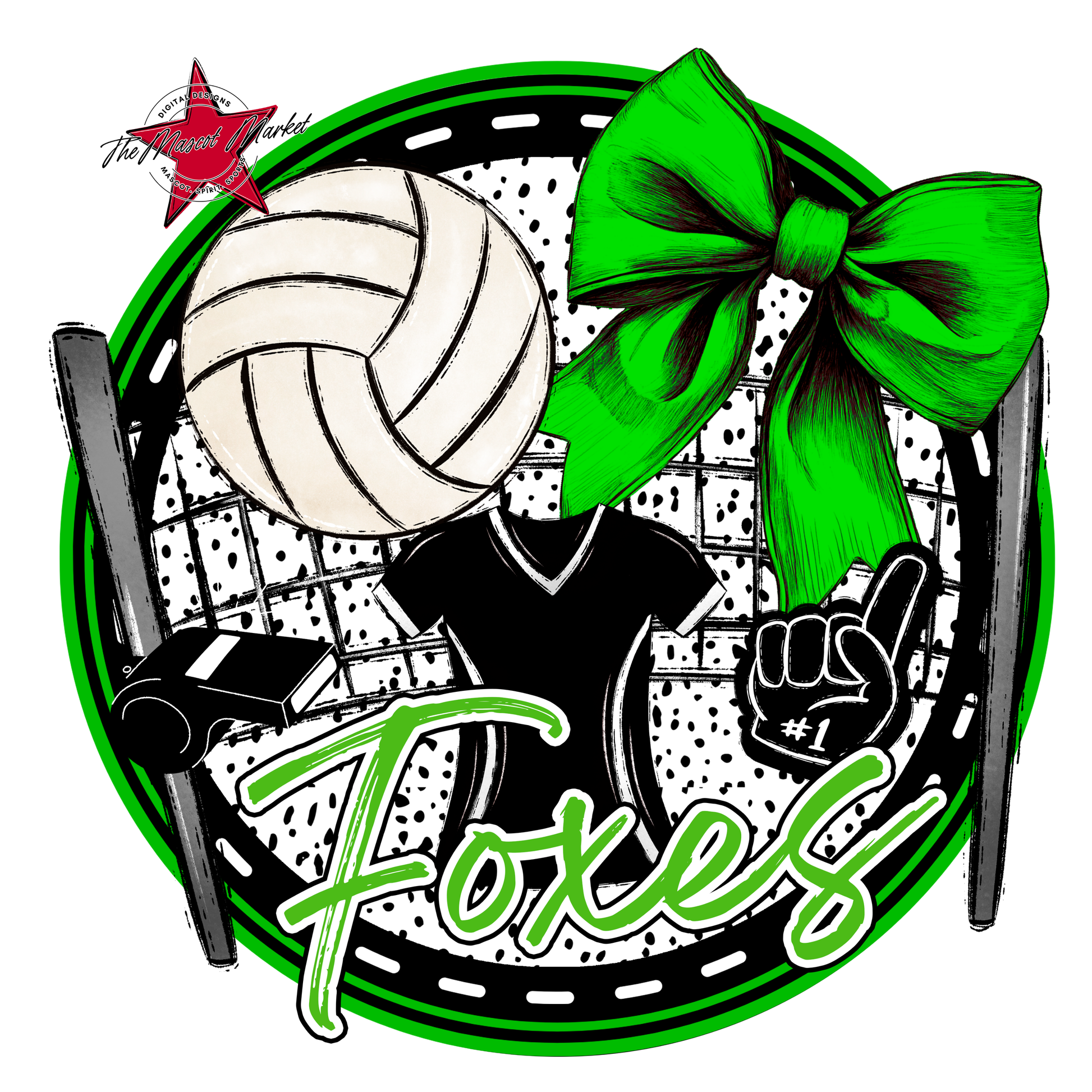 Foxes Circle Volleyball Design-Bright Green