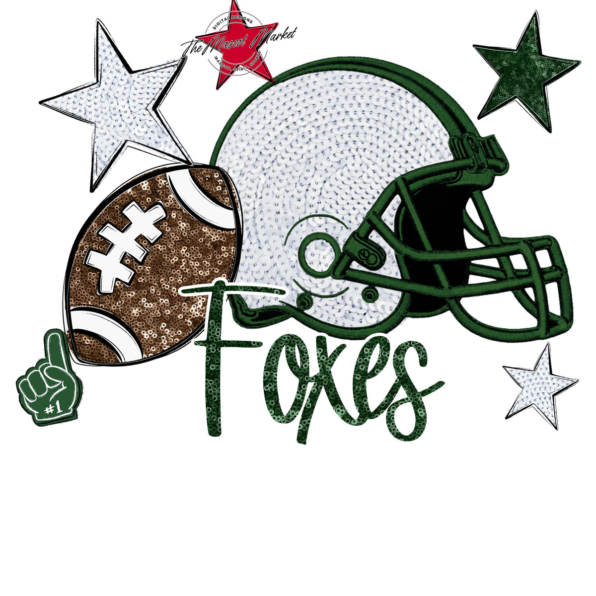 Foxes Football Embroidered Sequins Design-Green