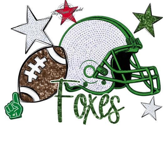 Foxes Football Embroidered Sequins Design-Kelly Green