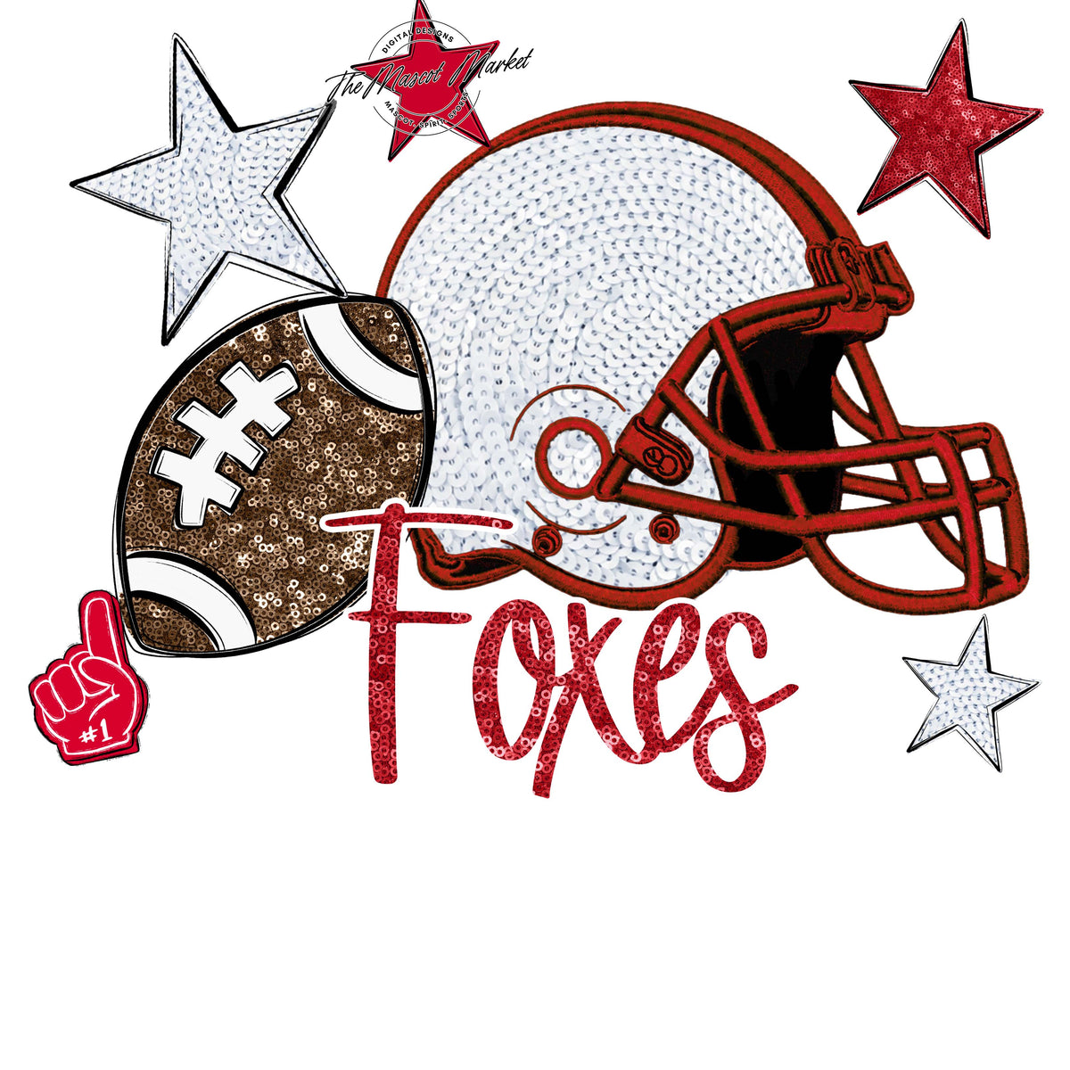 Foxes Football Embroidered Sequins Design-Red