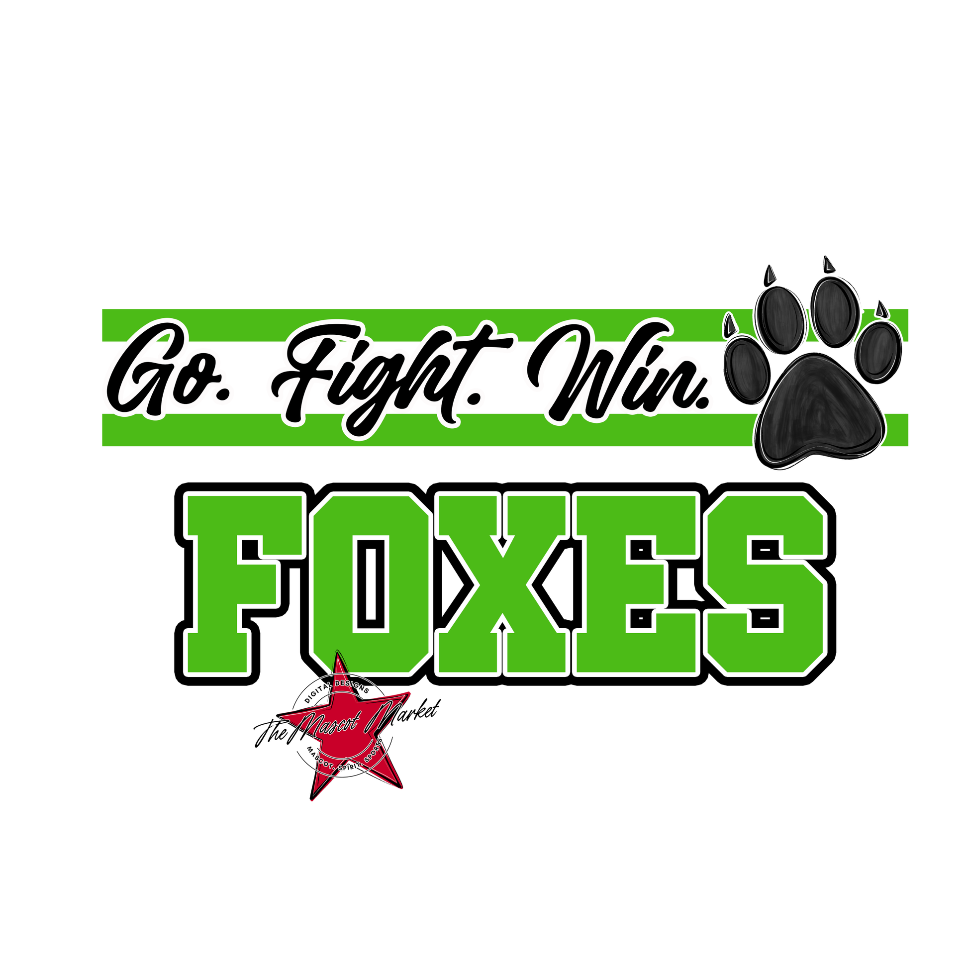 Foxes Go Fight Win Mascot Lines-Bright Green