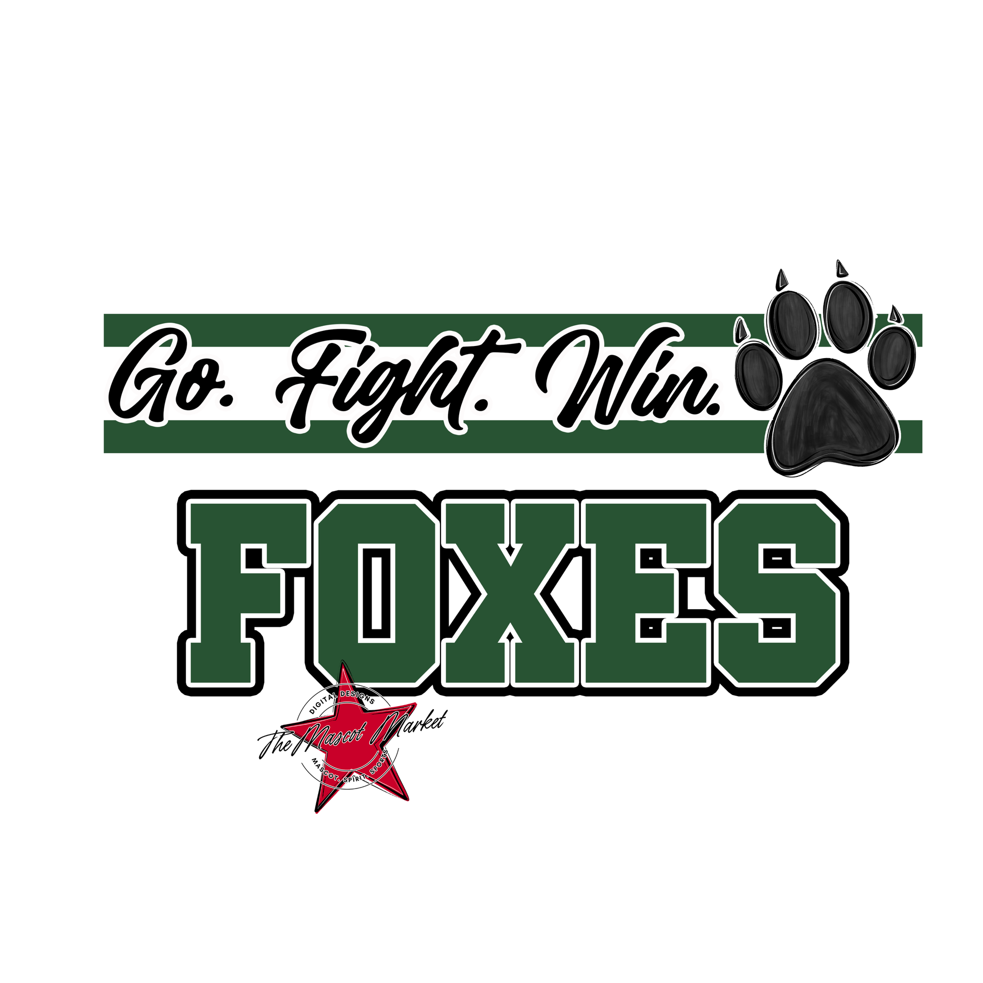 Foxes Go Fight Win Mascot Lines-Green