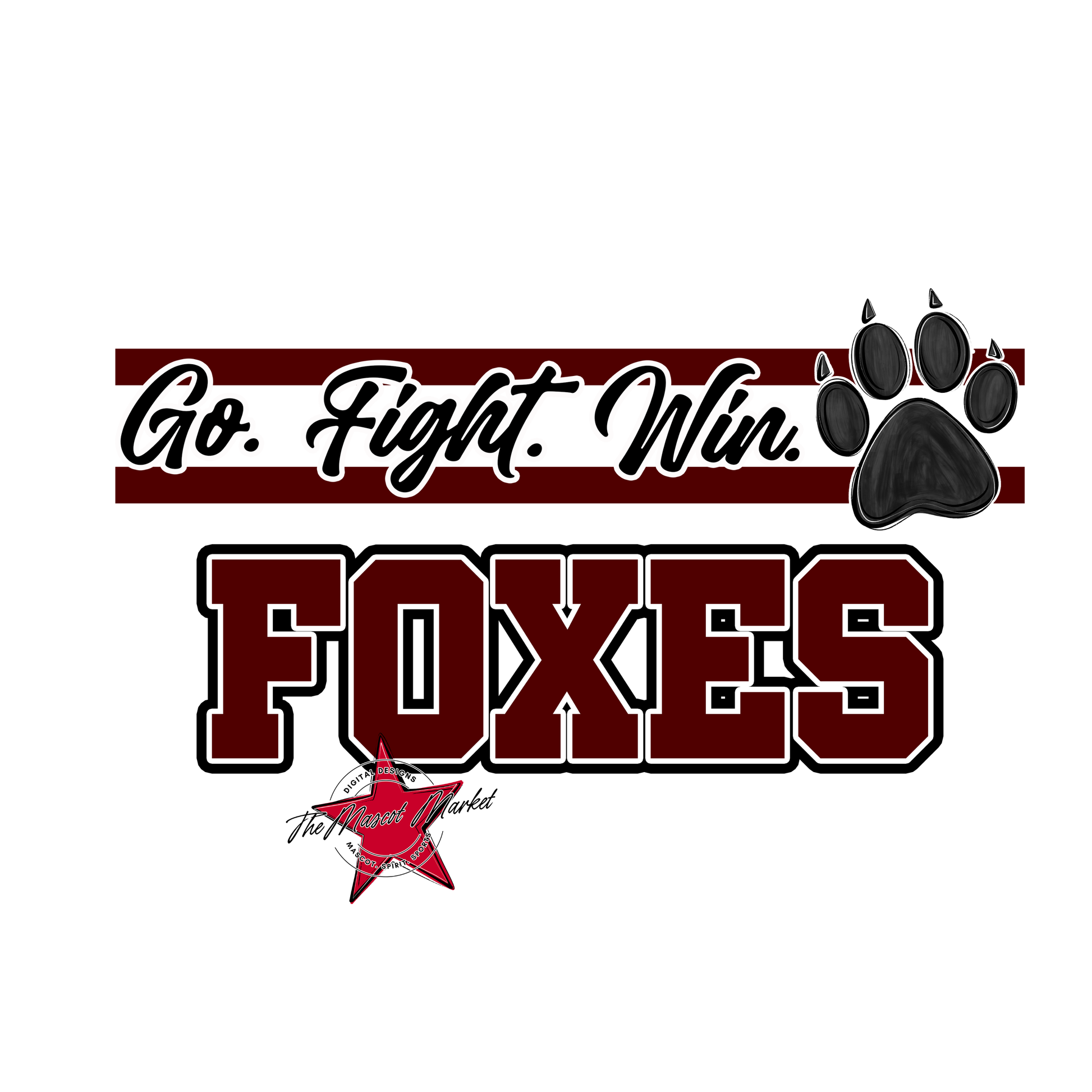 Foxes Go Fight Win Mascot Lines-Maroon