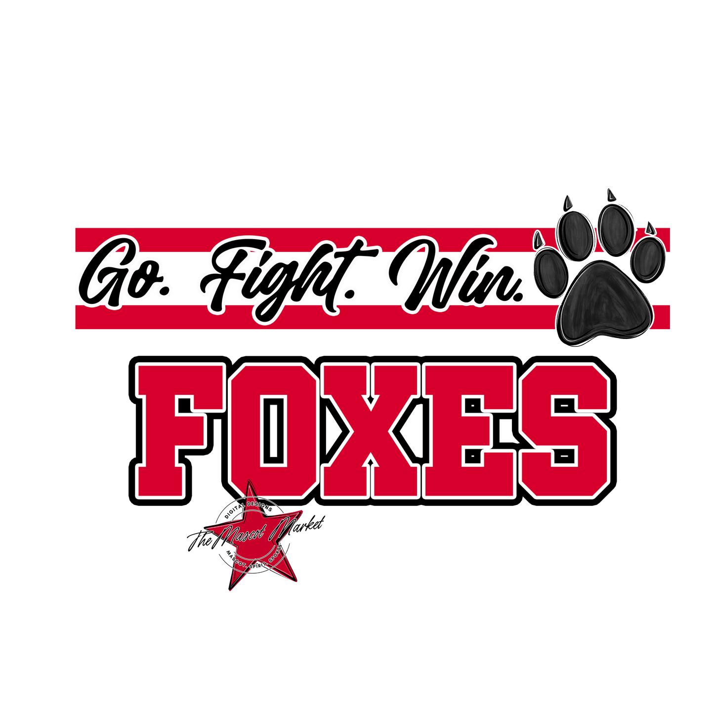 Foxes Go Fight Win Mascot Lines-Red