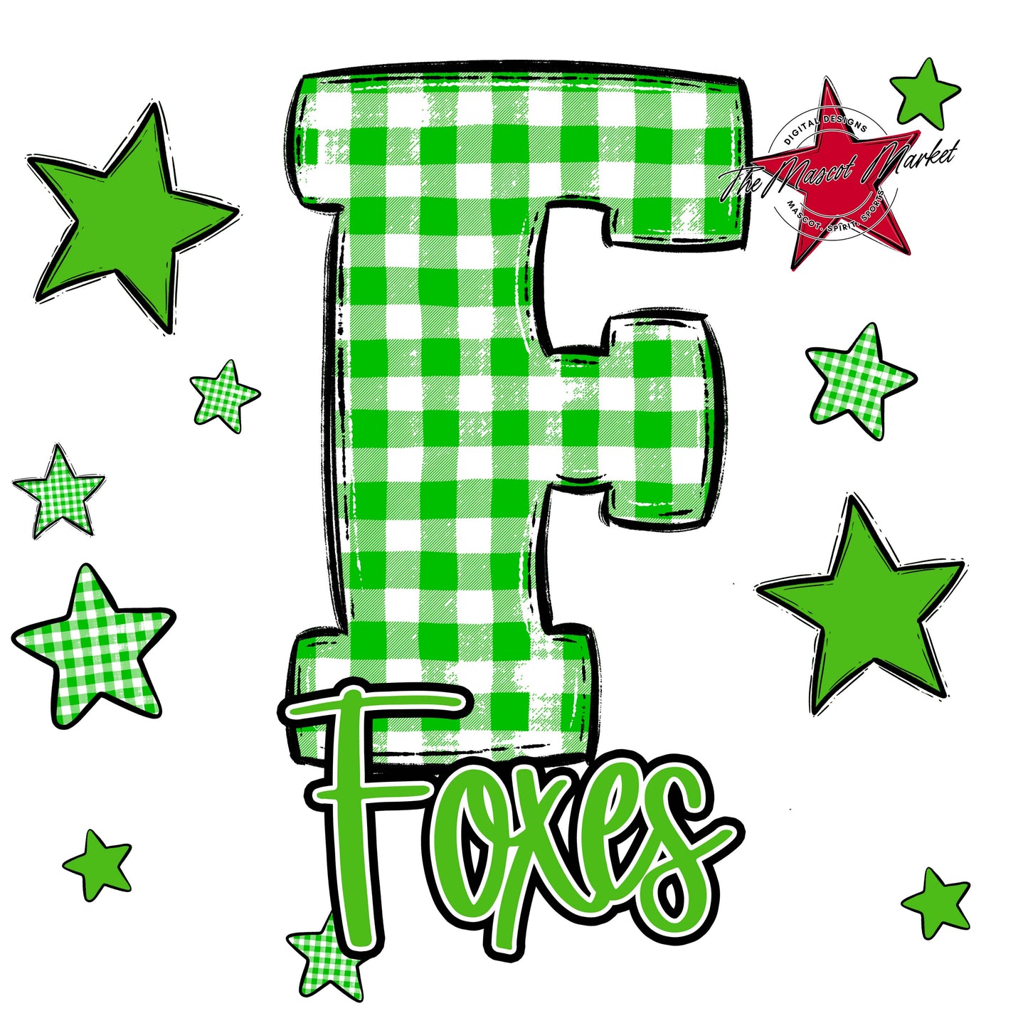 Foxes Plaid Star Design-Bright Green