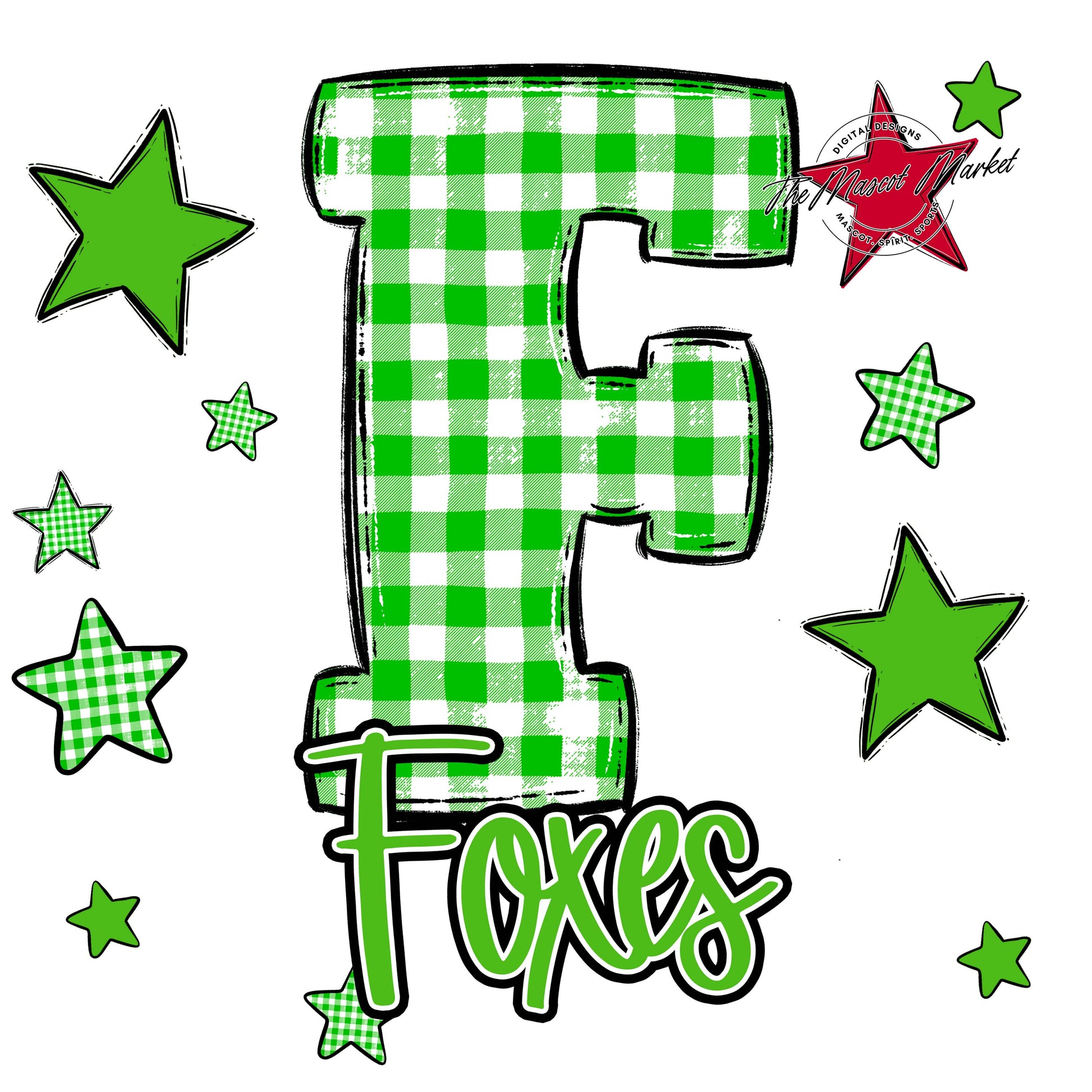 Foxes Plaid Star Design-Bright Green