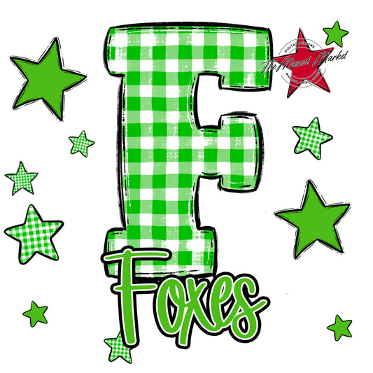 Foxes Plaid Star Design-Bright Green