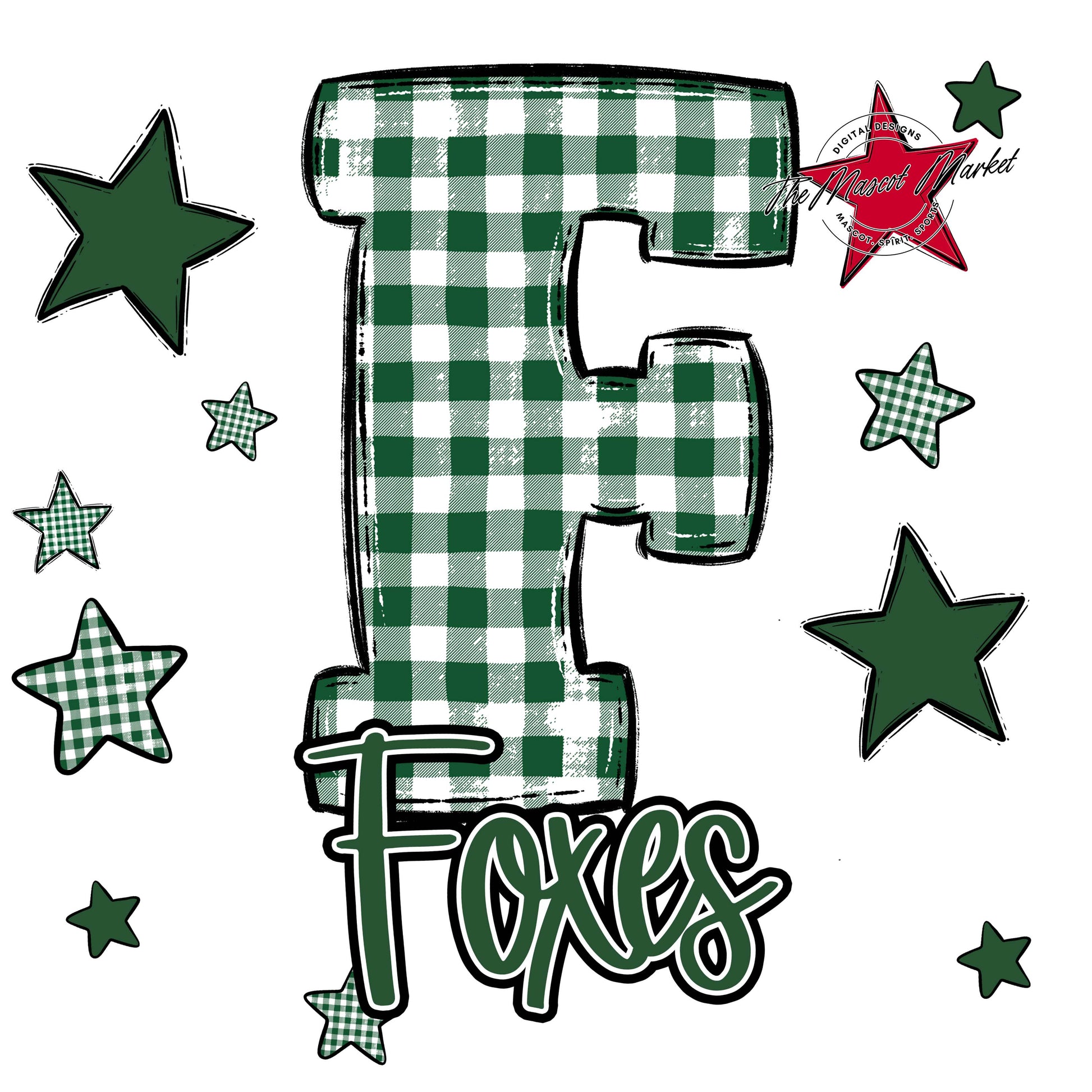 Foxes Plaid Star Design-Green