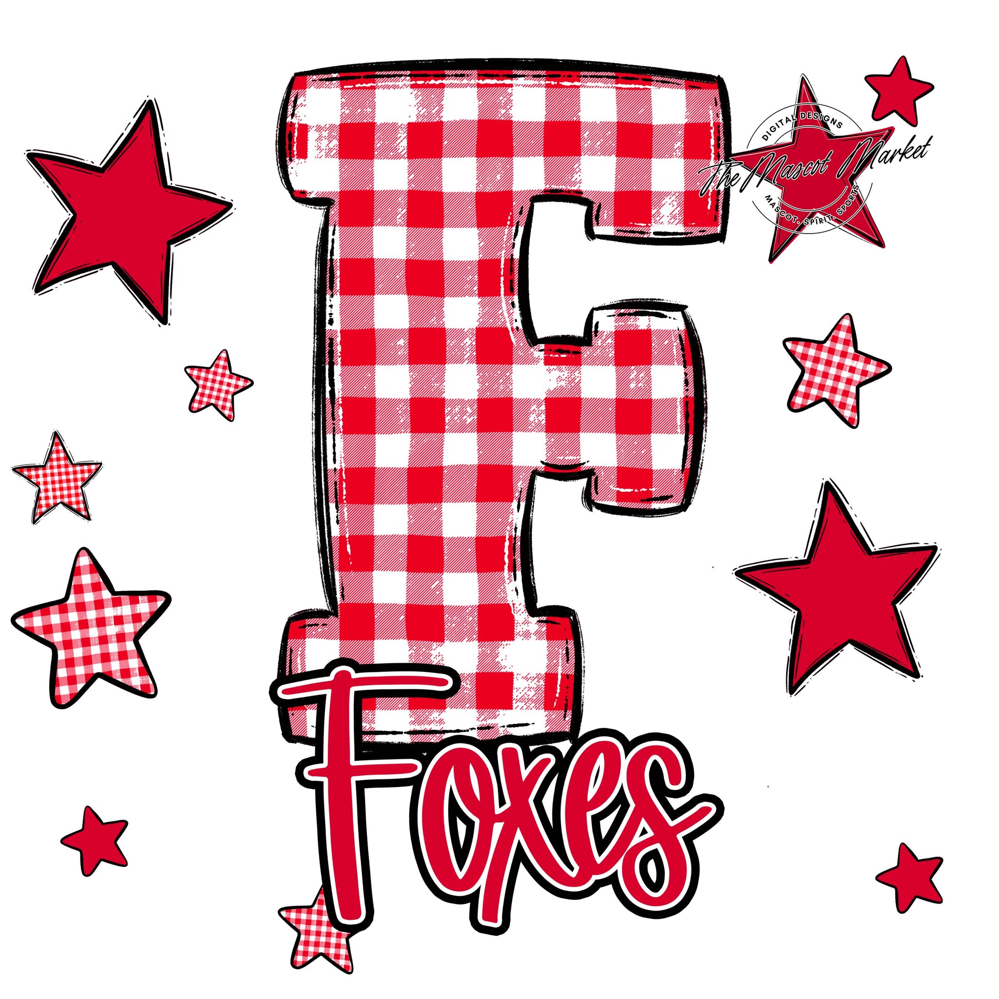 Foxes Plaid Star Design-Red