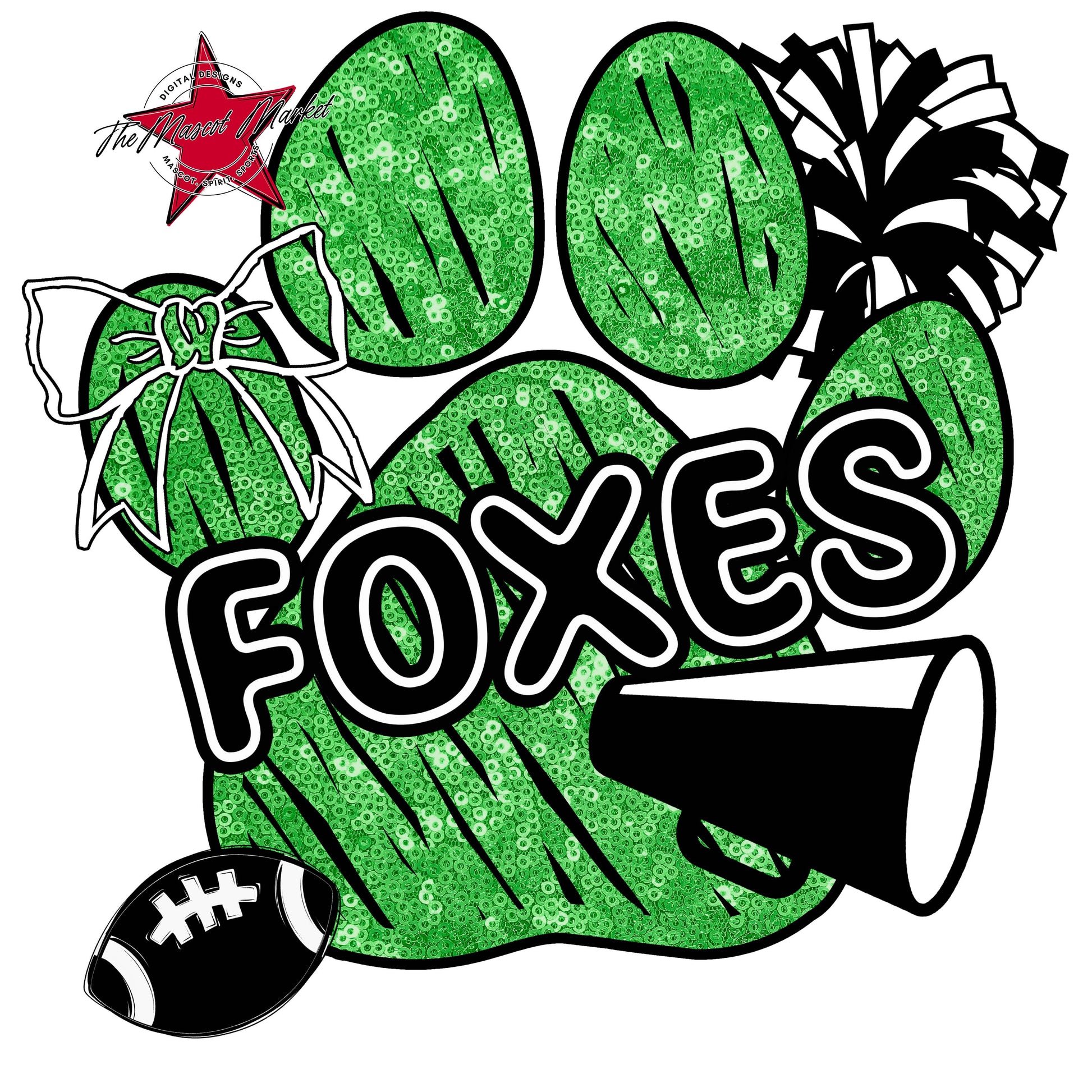 Foxes Sequins Paw Print Design-Bright Green